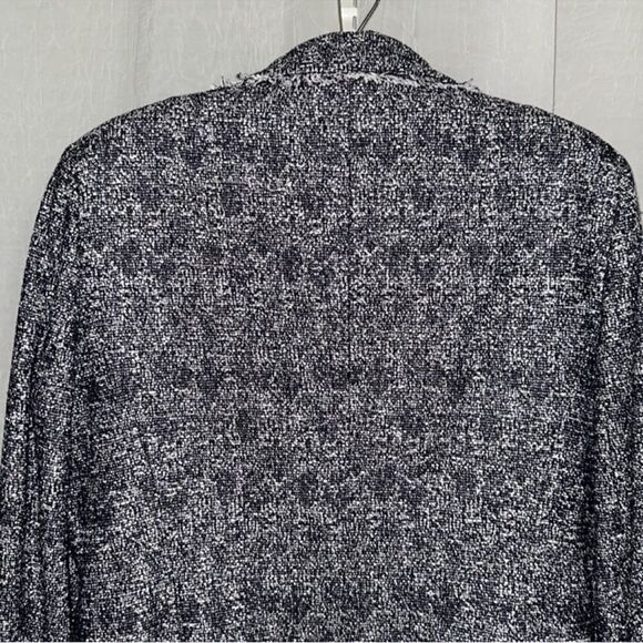 TALBOTS 10 Navy White Tweed One Button Blazer Jacket with Pockets Fringe Trim - Picture 6 of 14